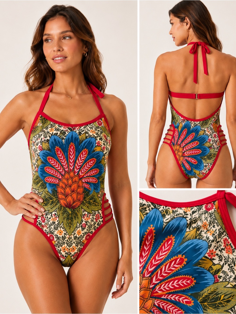 Ten chapters Floral pattern one piece bathing suit . Tropical swimsuit sz M